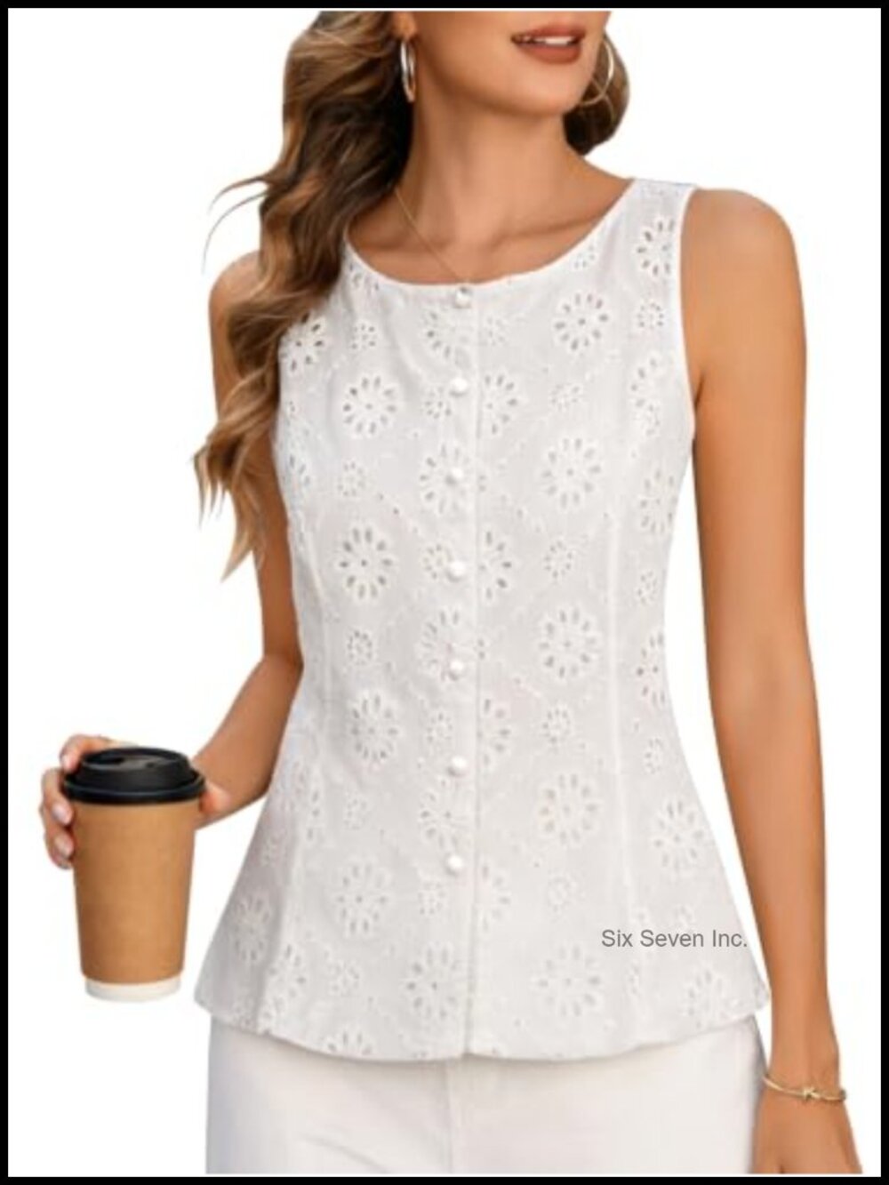 Sleeveless Floral Tank Top with Back Tie Waist and Hollow Out Design